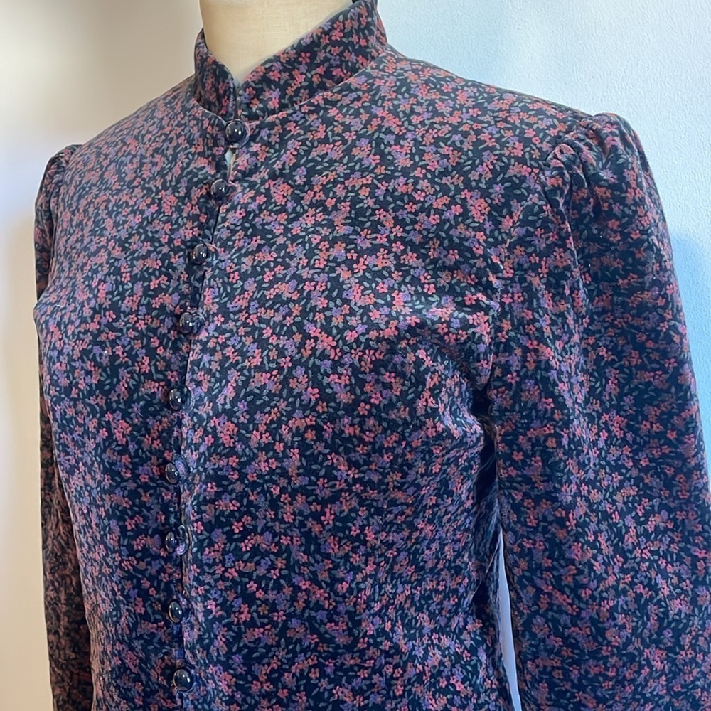 VTG Lanz Velvet Skirt Set Black Micro Floral Jacket Cottage Grandma Feminine - Picture 4 of 16